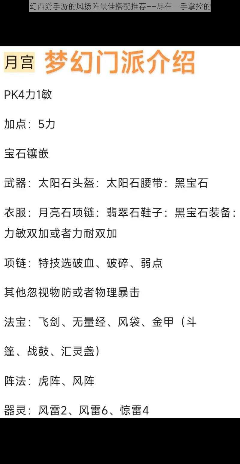 关于梦幻西游手游的风扬阵最佳搭配推荐——尽在一手掌控的新篇章