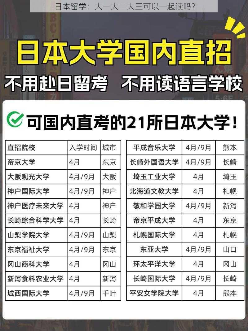 日本留学：大一大二大三可以一起读吗？