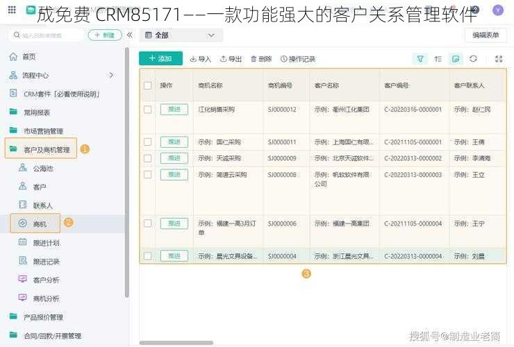 成免费 CRM85171——一款功能强大的客户关系管理软件