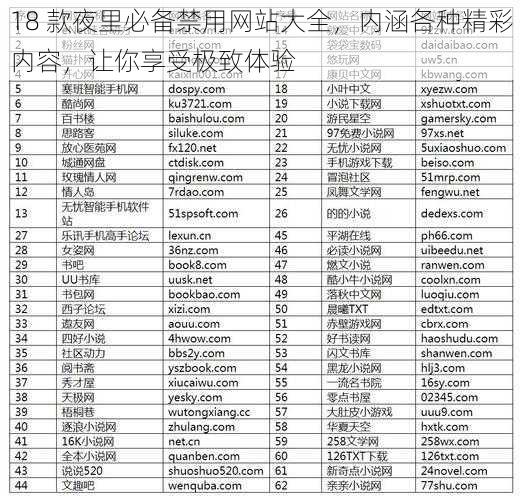 18 款夜里必备禁用网站大全，内涵各种精彩内容，让你享受极致体验