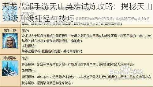 天龙八部手游天山英雄试炼攻略：揭秘天山39级升级捷径与技巧