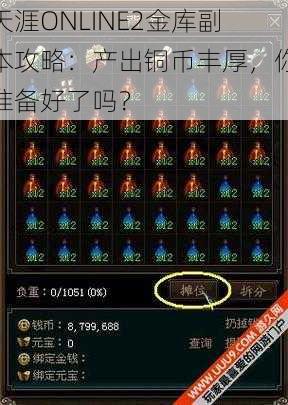 天涯ONLINE2金库副本攻略：产出铜币丰厚，你准备好了吗？