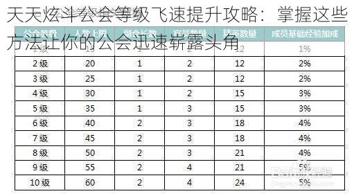 天天炫斗公会等级飞速提升攻略：掌握这些方法让你的公会迅速崭露头角