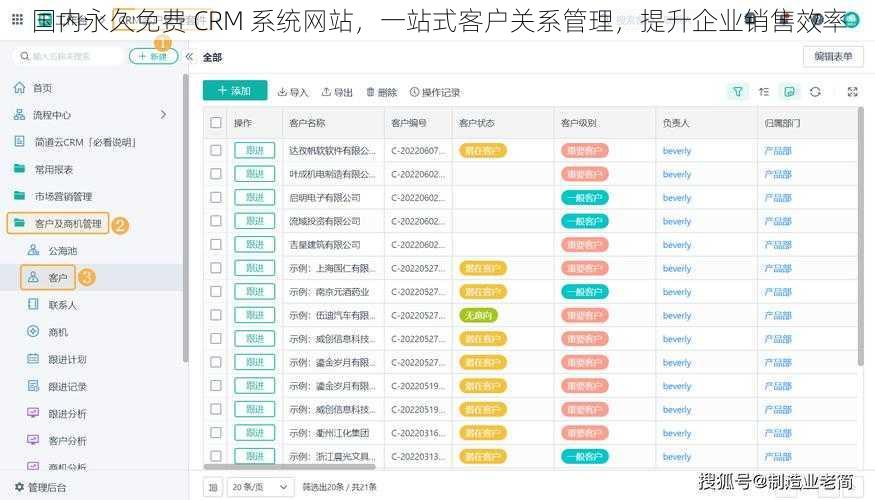 国内永久免费 CRM 系统网站，一站式客户关系管理，提升企业销售效率