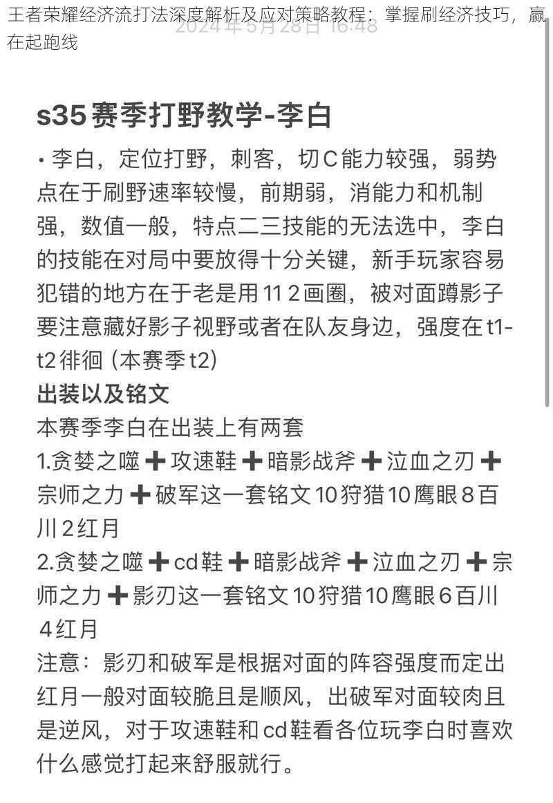 王者荣耀经济流打法深度解析及应对策略教程：掌握刷经济技巧，赢在起跑线