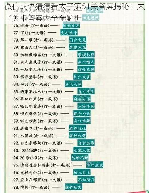 微信成语猜猜看太子第51关答案揭秘：太子关卡答案大全全解析