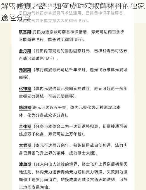 解密修真之路：如何成功获取解体丹的独家途径分享