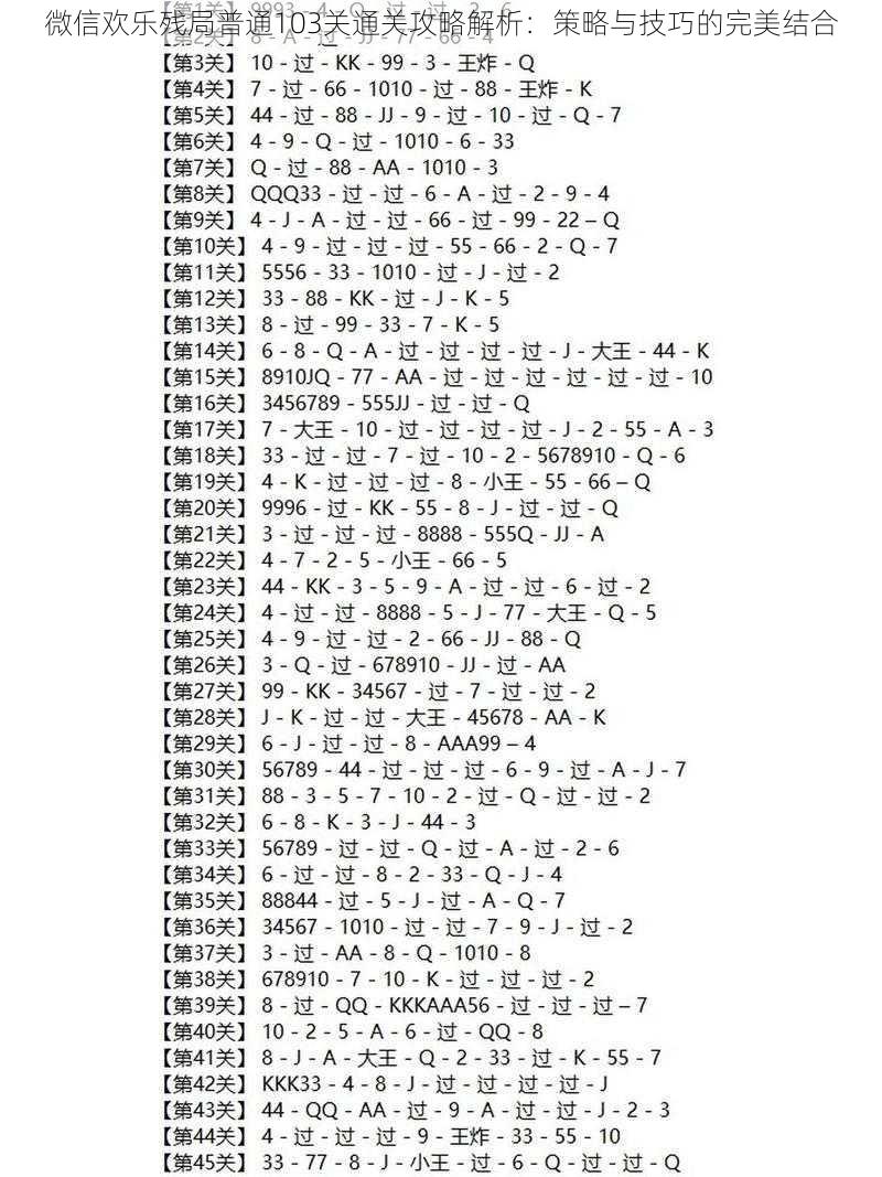 微信欢乐残局普通103关通关攻略解析：策略与技巧的完美结合