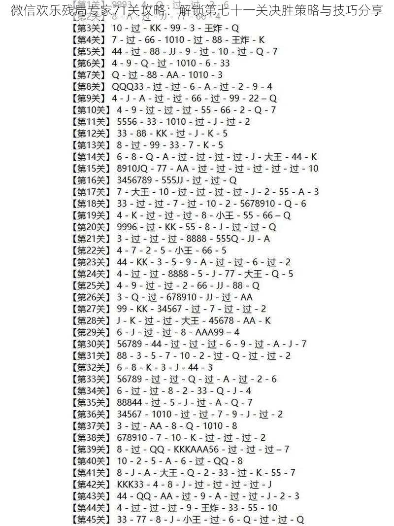 微信欢乐残局专家71关攻略：解锁第七十一关决胜策略与技巧分享