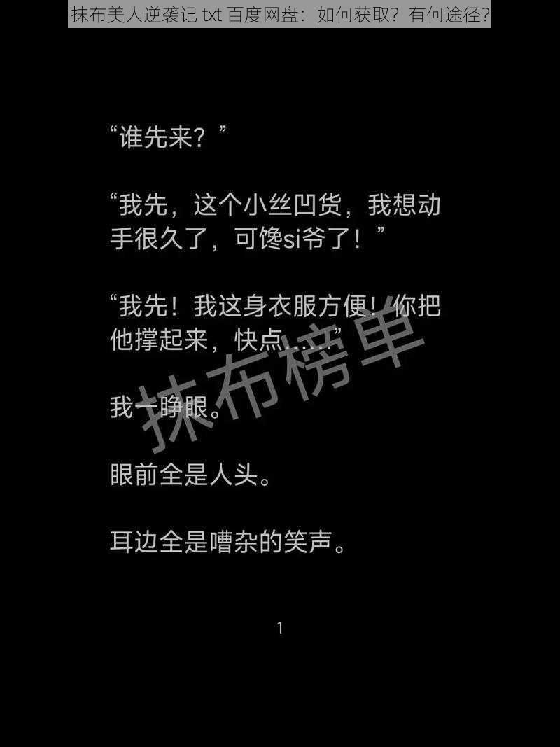 抹布美人逆袭记 txt 百度网盘：如何获取？有何途径？