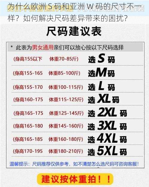 为什么欧洲 S 码和亚洲 W 码的尺寸不一样？如何解决尺码差异带来的困扰？