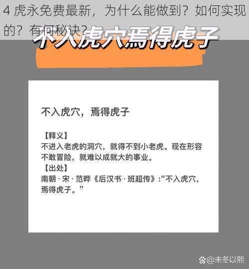 4 虎永免费最新，为什么能做到？如何实现的？有何秘诀？