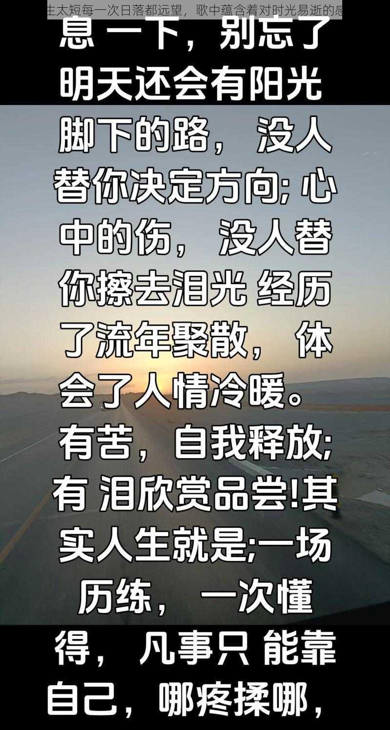 一生太短每一次日落都远望，歌中蕴含着对时光易逝的感慨