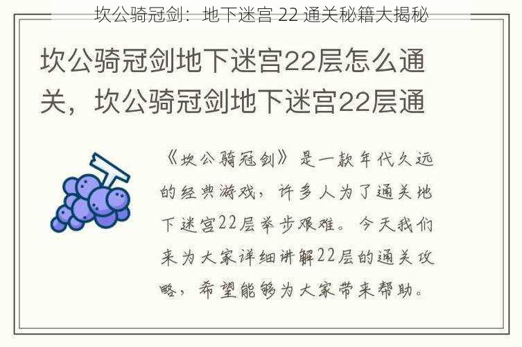 坎公骑冠剑：地下迷宫 22 通关秘籍大揭秘