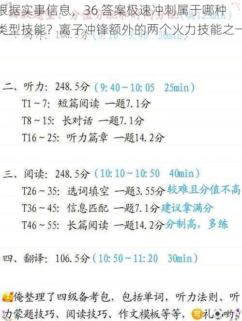 根据实事信息，36 答案极速冲刺属于哪种类型技能？离子冲锋额外的两个火力技能之一