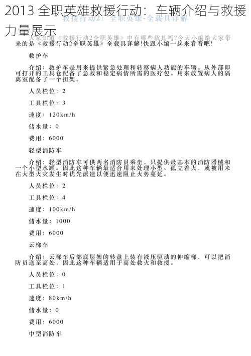 2013 全职英雄救援行动：车辆介绍与救援力量展示