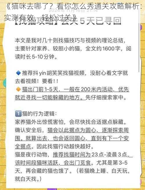 《猫咪去哪了？看你怎么秀通关攻略解析：实测有效，轻松过关》